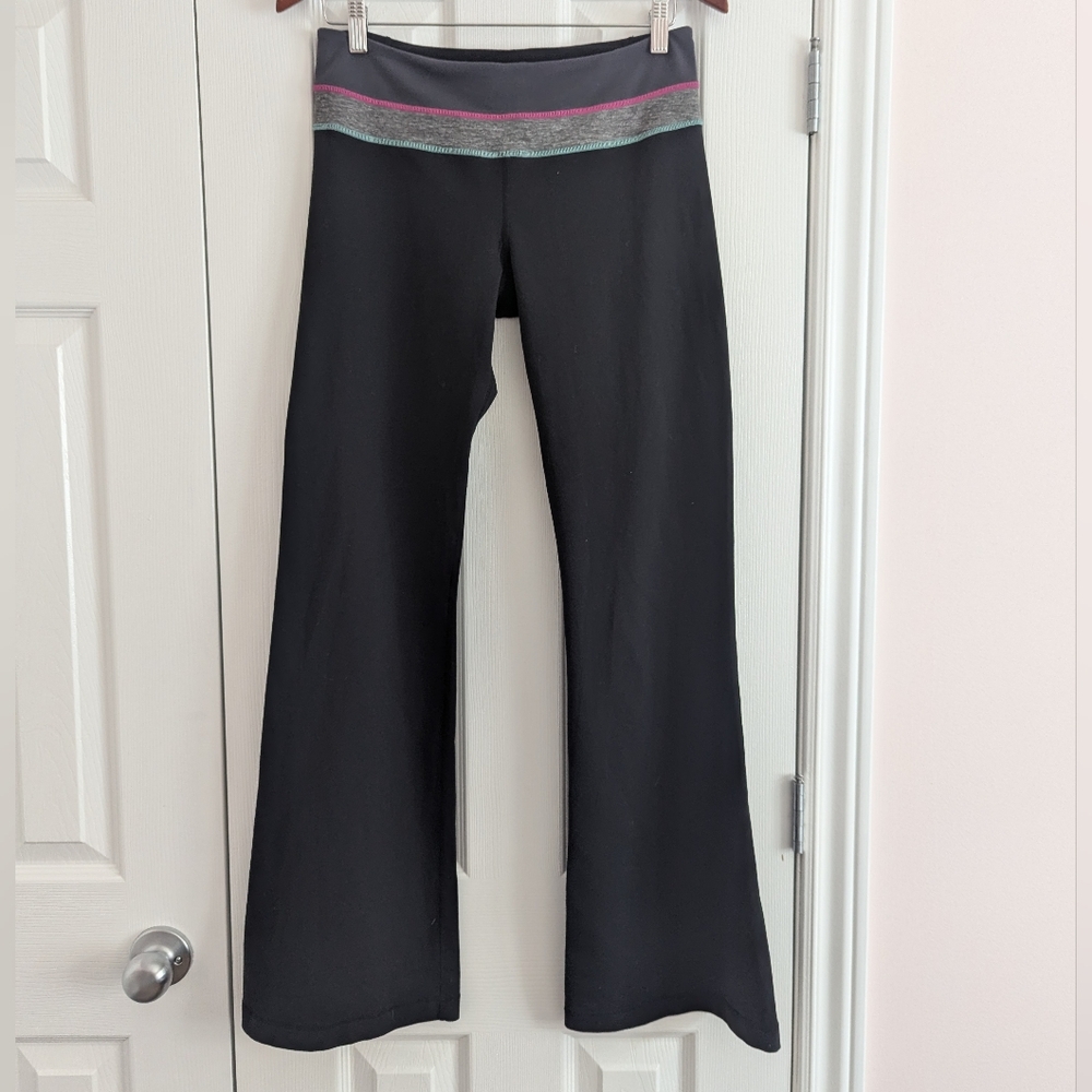 lululemon athletica Black Flare Leggings with Pink and Gray Waistband